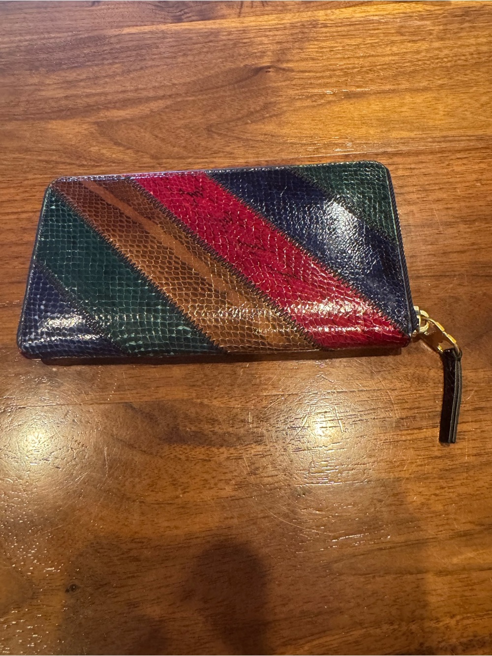 Tory Burch Multicolor Striped Zip Wallet - Green, Red, Navy, Brown
